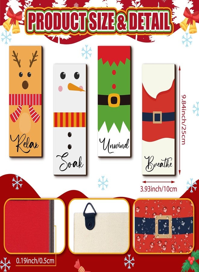 RattanView 4 Pcs Christmas Bathroom Wall Art Relax Soak Unwind Breathe Winter Wall Decor Santa Elk Farmhouse Hanging Signs Snowman Elf Wood Bath Decoration for Home, 10'' x 4'' - Image 2